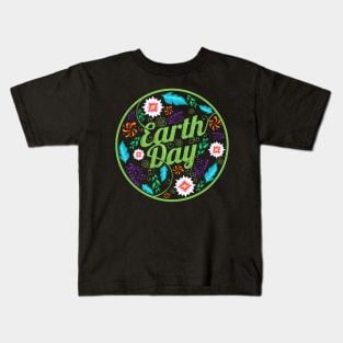 Logo With Flowers, Feathers And Ornaments For Earth Day Kids T-Shirt